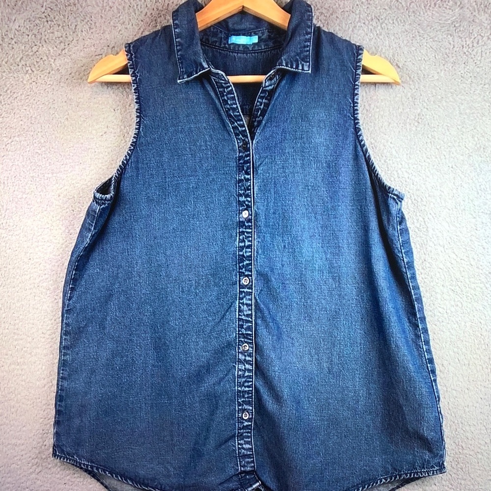 J. McLaughlin Sleeveless Denim Button-Front Vest - Blue